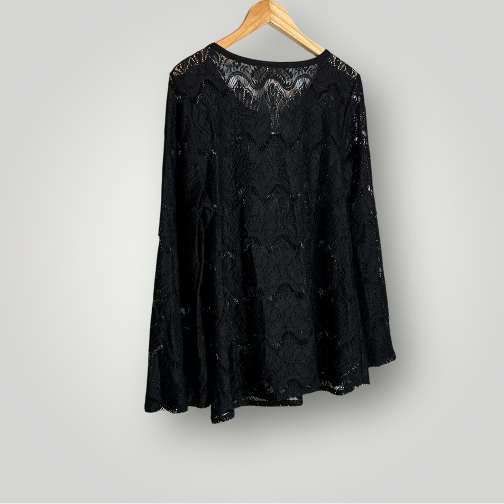 NWOT Chico’s Delicate Lace Flare Sleeve Top XL Sheer Romantic Layer Piece Black - Picture 6 of 9